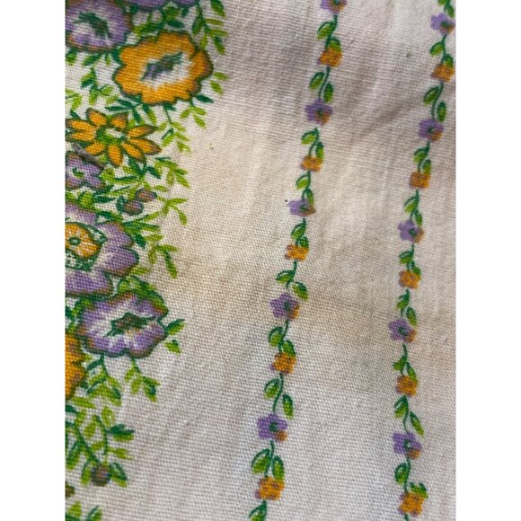 Fabric Purple Orange Floral Stripes White Ivory Quilting Sewing Remnants Art VTG - Picture 11 of 13